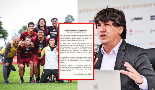 El plantel bicampeón de Universitario de Deportes se pronunció sobre la destitución de Jean Ferrari. Foto: composición GLR