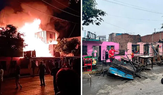 Solo las fachadas de las viviendas quedaron en pie tras el fuerte incendio. Foto: composición LR