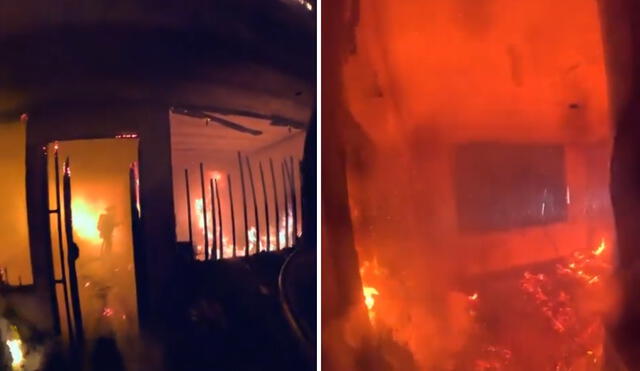 Los bomberos llegaron a una casa en llamas y enfrentaron dificultades en su interior para controlar el fuego. Foto: Composición La República.