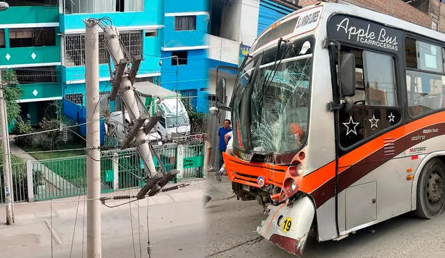 Bus de la Nueva América impactó contra tres postes de luz en San Juan de Miraflores/Composición LR/Foto: Dayana Huerta