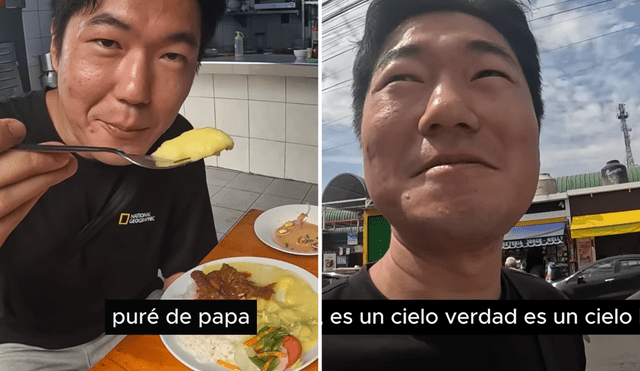 El joven coreano quedó admirado por el sabor del puré con asado y el ceviche de Perú. Foto: composición LR/YouTube/KimTequilaMochilero