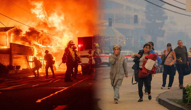 Fuertes vientos y condiciones de sequía extrema alimentaron las llamas del incendio en California, dificultando las labores de extinción. Foto: composición LR/ Reuters/Bloomberg