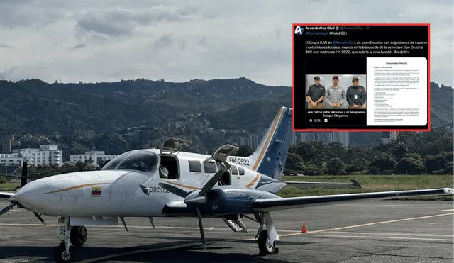 Un avión con 10 personas a bordo desapareció en el noroeste de Colombia. Foto: Composición La República.