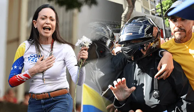 Así se retiró María Corina Machado de las manifestaciones en Venezuela. Foto: composición LR/AFP