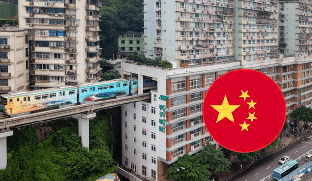 Uno de los casos más famosos es el Monorraíl de Chongqing, que cruza literalmente por el interior de un edificio residencial. Foto: composición LR/Xataka/Klípartz