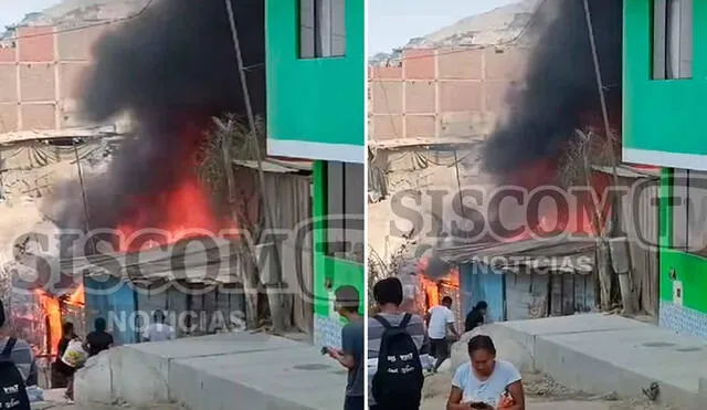 Los vecinos del asentamiento humano Huaycán ayudan a apagar el incendio. Foto: composición LR/SiscomTV