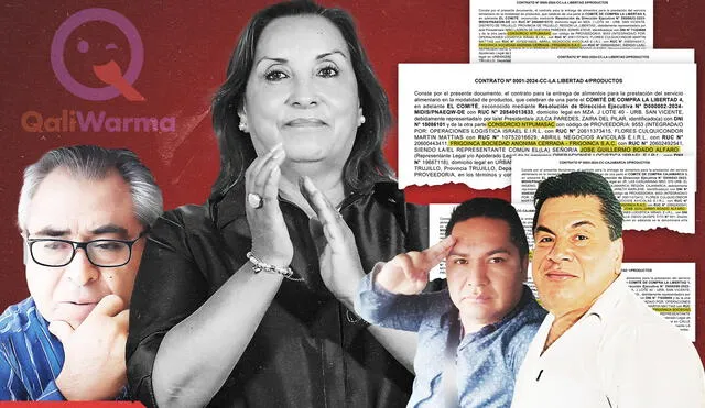 Arriba, el colaborador eficaz Víctor Torres. Derecha, Eler Boado y Nilo Burga, quienes ganaron juntos ocho contratos con el gobierno de Dina Boluarte en 2024. Foto: composición LR