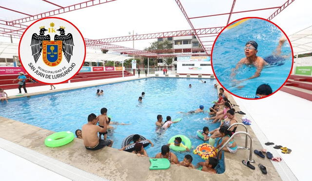 La piscina gratuita del Polideportivo San Carlos en San Juan de Lurigancho se encuentra ubicada en el cruce de la calle Las Rocas con el jirón Los Esmeriles. Foto: composición LR