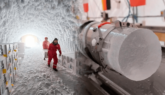 Un núcleo de hielo de 2.800 metros de profundidad, extraído en Little Dome C, contiene más de 1.2 millones de años de historia climática. Foto: PNRA