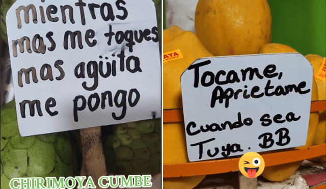 Este mercado de frutas ha generado revuelo en TikTok con sus curiosos letreros. Foto: composición LR/TikTok