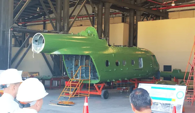 Helicóptero del Ejército de fabricación rusa en las instalaciones del CEMAE, Arequipa, en proceso de reparación bajo contrato con Milenium Veladi Corp. Foto: La República