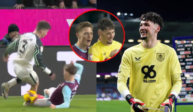 Oliver Sonne debutó en la Championship con Burnley y cometió penal que su compañero James Trafford atajó. Foto: composición LR/captura de ESPN/Burnley/X