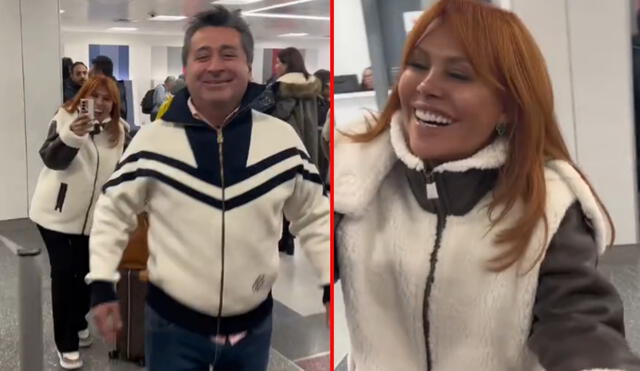 Magaly Medina y Alfredo Zambrano son recibidos en el aeropuerto por la hija del notario. Foto: Tiktok/Silvana Zambrano