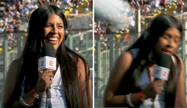 La periodista de SportsCenter esquivó un pelotazo durante una transmisión en vivo desde el Estadio Monumental de Colo Colo, en Chile. Foto: composición LR