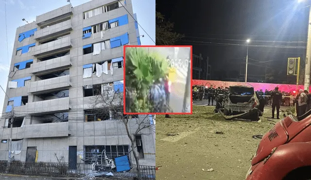 Explosión dejó el edificio de la entidad dañado y un vehículo destruido. Foto: composición LR.