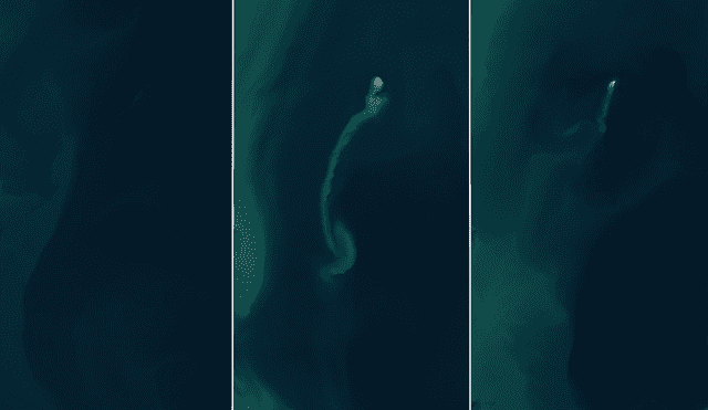 Investigadores obtuvieron imágenes satelitales del banco Kumani apareciendo y desapareciendo lentamente entre 2022 y 2024. Foto: NASA