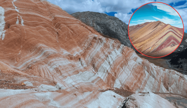 La montaña de Pucapampa destaca por sus tonalidades que varían entre el rojo, blanco y beige. Foto: composición LR/Salkantay/Mincetur