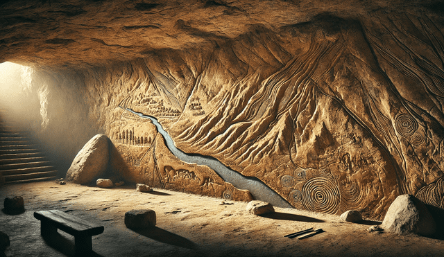 Los grabados descubiertos del paleolítico representan el mapa 3D más antiguo del mundo. Foto: ChatGPT IA