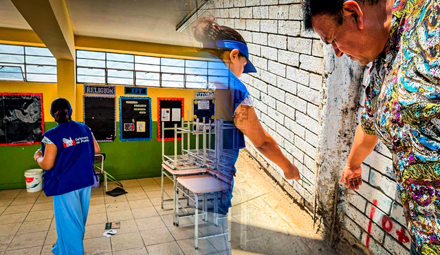 La Defensoría del Pueblo ha constatado el mal estado de colegios en varios distritos. Fotocomposición