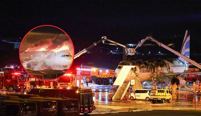 Un avión de Air Busan con destino a Hong Kong sufrió un incendio en el Aeropuerto de Gimhae, Corea del Sur. Los bomberos controlaron las llamas mientras los pasajeros lograron escapar. Foto: composición LR/AFP