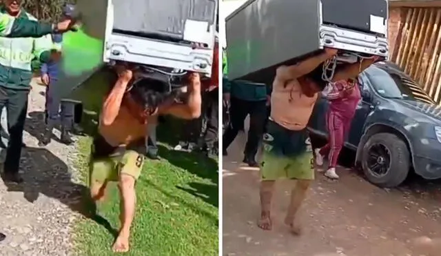 Una multitud de vecinos de Huancayo obligaron al ladrón a cargar el refrigerador. Foto: composición LR/América TV