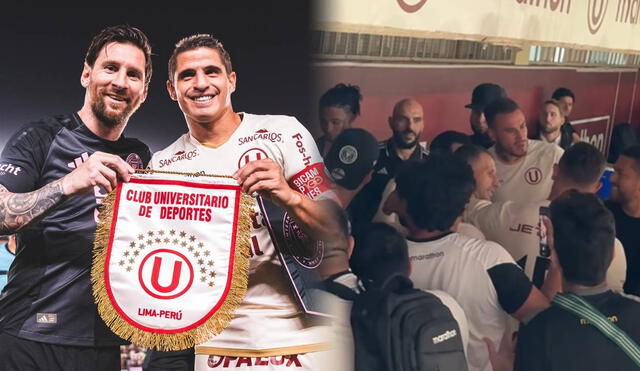 Lionel Messi publicó en sus redes sociales una fotografía junto a Aldo Corzo y un banderín con el escudo de Universitario. Foto: composición LR/Instagram/captura