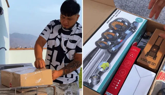 Joven quedó sorprendido con productos de tecnología que le vino en la caja misteriosa que compró por S/100 en Internet. Foto: composición LR/YouTube/Julio TV Oficial