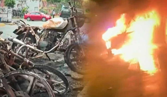 Transeúntes graban el preciso momento de la quema de vehículos y alertaron sobre lo sucedido a las autoridades, y los bomberos. Foto: composición LR/América TV