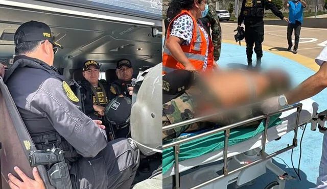 Oficiales fueron trasladados en helicóptero para recibir atención médica. Foto: Sergio Verde - La República Oficiales fueron trasladados en helicóptero para recibir atención médica. Foto: Sergio Verde - La República