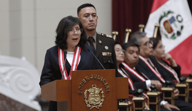 Janet Tello Gilardi juramentó como presidenta del Poder Judicial en una ceremonia en el Palacio de Justicia. | Foto: Marco Cotrina / La República.