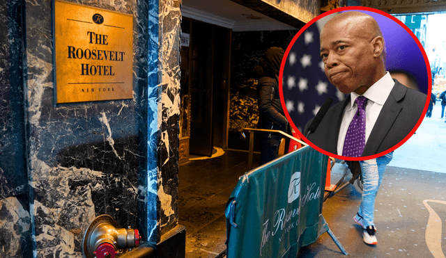 El centro de ayuda para inmigrantes en el Hotel Roosevelt fue creado en mayo de 2023 para apoyar a los solicitantes de asilo. Foto: Composición LR/AFP El centro de ayuda para inmigrantes en el Hotel Roosevelt fue creado en mayo de 2023 para apoyar a los solicitantes de asilo. Foto: Composición LR/AFP