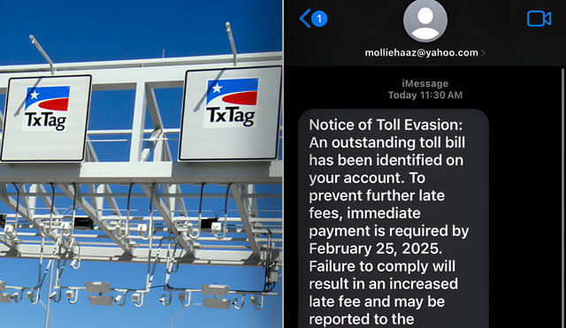 Mensaje smishing en Texas perjudican a conductores por falsos pagos de peaje. Foto: Composición LR/TxTag/USA Today