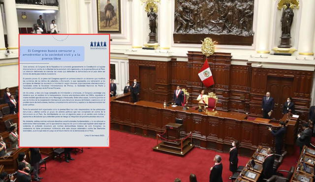 Comunicado de Transparencia criticó el accionar del Congreso de la República | Composición: LR. Comunicado de Transparencia criticó el accionar del Congreso de la República | Composición: LR.