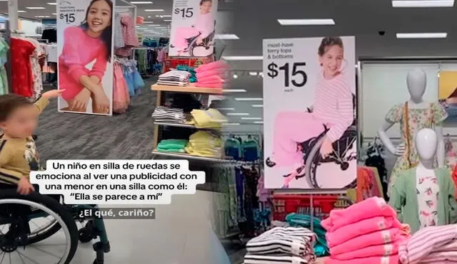 El pequeño no podía creer que otra menor en silla de ruedas estuviera en el cartel publicitario. Foto: composición LR/ TikTok/ @ezbruhhspinz El pequeño no podía creer que otra menor en silla de ruedas estuviera en el cartel publicitario. Foto: composición LR/ TikTok/ @ezbruhhspinz