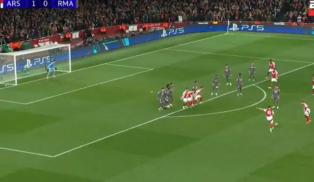 Declan Rice convirtió su doblete con la camiseta del Arsenal de tiro libre. Foto: captura/ESPN