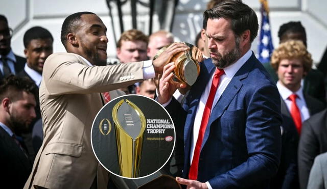 A pesar del momento embarazoso, la ceremonia continuó sin mayores contratiempos, y el equipo de Ohio State fue reconocido por su logro deportivo. Foto: composición LR/AFP/USA today. A pesar del momento embarazoso, la ceremonia continuó sin mayores contratiempos, y el equipo de Ohio State fue reconocido por su logro deportivo. Foto: composición LR/AFP/USA today.