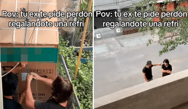 La tía de la joven fue sorprendida por su ex pareja con una refrigeradora como regalo. Foto: composición LR/TikTok