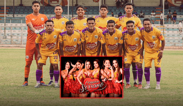 Club Juventud Cautivo, equipo de Piura, llevó el logo de la orquesta de cumbia Corazón Serrano en sus camisetas. Foto: composición LR/Facebook