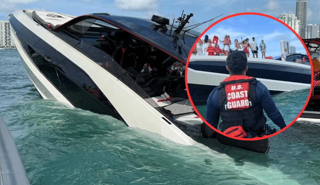 Momento exacto en que la Guardia Costera evacúa a los 32 ocupantes del yate casi sumergido en Miami. Foto: composición LR