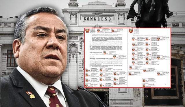 Congreso logró adjuntar las 35 firmas para presentar moción de censura contra Gustavo Adrianzén tras muerte de mineros en Pataz. | Composición LR. Congreso logró adjuntar las 35 firmas para presentar moción de censura contra Gustavo Adrianzén tras muerte de mineros en Pataz. | Composición LR.