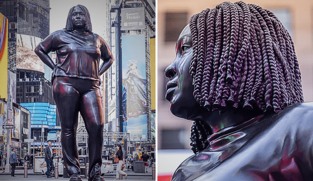 La obra Grounded in the Stars, de 3.6 m de alto, está al norte de Duffy Square, en Broadway y calle 46 de Nueva York. Foto: TSQ. La obra Grounded in the Stars, de 3.6 m de alto, está al norte de Duffy Square, en Broadway y calle 46 de Nueva York. Foto: TSQ.