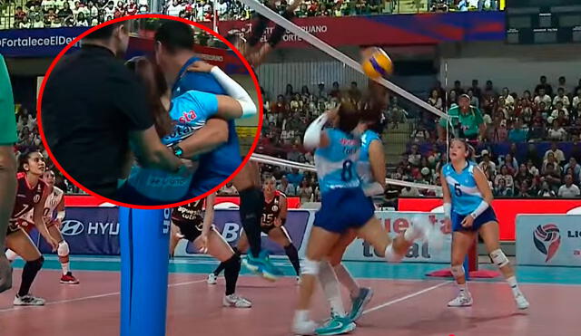 Alexandra Llaro tuvo que retirarse en silla de ruedas y no terminó la semifinal ante Universitario. Foto: captura/Movistar Deportes Alexandra Llaro tuvo que retirarse en silla de ruedas y no terminó la semifinal ante Universitario. Foto: captura/Movistar Deportes