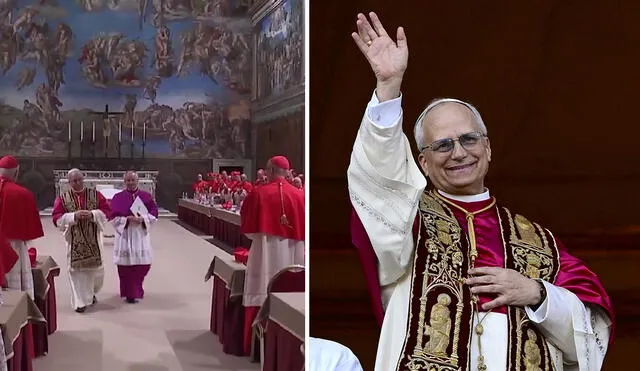 Robert Prevost, ahora León XIV, fue recibido por los cardenales como nuevo papa. Foto: composición LR/Vatican News/AFP Robert Prevost, ahora León XIV, fue recibido por los cardenales como nuevo papa. Foto: composición LR/Vatican News/AFP