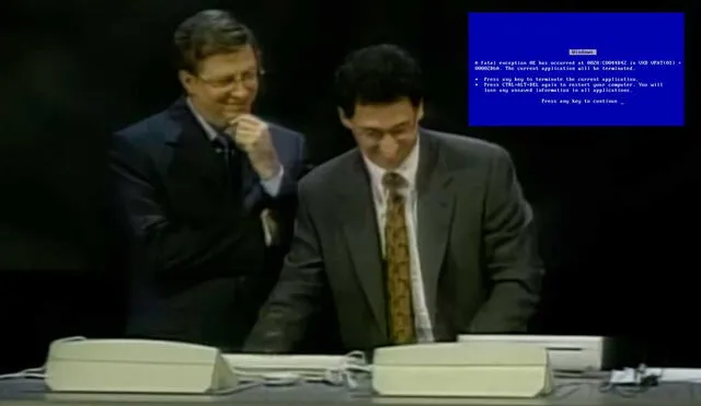 El fallo de Windows 98 provocó la risa del público. Foto: captura de YouTube/Vuusteri El fallo de Windows 98 provocó la risa del público. Foto: captura de YouTube/Vuusteri