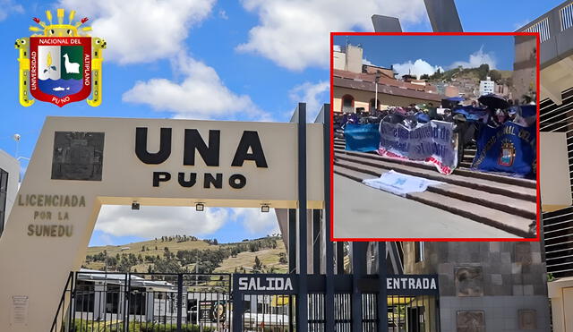 La UNA llevó a cabo su protesta en la Plaza de Armas de Puno. Foto: Composición LR La UNA llevó a cabo su protesta en la Plaza de Armas de Puno. Foto: Composición LR