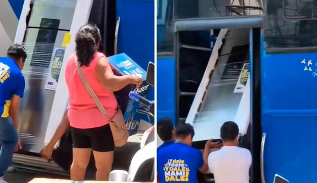 Dos jóvenes la ayudaron a subir la refrigeradora a la unidad. Muchos se preguntaron cómo lo bajaría del bus. Foto: composición LR/ TikTok/@ivandcalero Dos jóvenes la ayudaron a subir la refrigeradora a la unidad. Muchos se preguntaron cómo lo bajaría del bus. Foto: composición LR/ TikTok/@ivandcalero