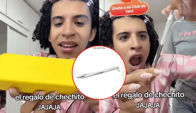 Valentino recibió un lapicero de la marca Swarovski. Foto: composición LR/TikTok/@mily_13xd Valentino recibió un lapicero de la marca Swarovski. Foto: composición LR/TikTok/@mily_13xd