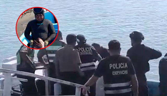 El cuerpo del buzo, quien realizaba labores de pesca, fue rescatado por sus compañeros y autoridades. Foto: Buenos Días Perú El cuerpo del buzo, quien realizaba labores de pesca, fue rescatado por sus compañeros y autoridades. Foto: Buenos Días Perú