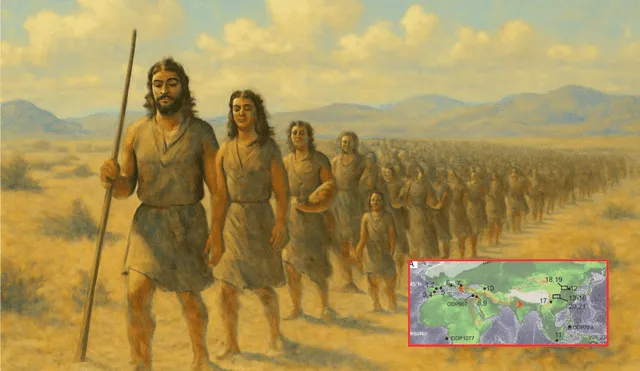Un estudio reciente revela cómo los primeros humanos se desplazaron desde África hacia Asia, lo que arroja nueva luz sobre sus rutas migratorias y patrones de asentamiento. Foto: composición LR/ChatGPT/El Cronista Un estudio reciente revela cómo los primeros humanos se desplazaron desde África hacia Asia, lo que arroja nueva luz sobre sus rutas migratorias y patrones de asentamiento. Foto: composición LR/ChatGPT/El Cronista