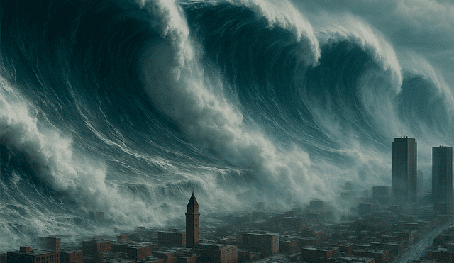 A diferencia de un tsunami común, con olas de entre 10 y 20 metros, este megatsunami podría ser devastador en Estados Unidos. Foto: IA A diferencia de un tsunami común, con olas de entre 10 y 20 metros, este megatsunami podría ser devastador en Estados Unidos. Foto: IA
